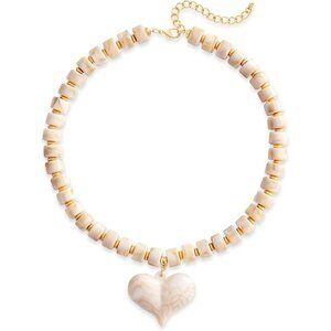 Women's Chunky Puff Tan Heart Penadnt Acrylic Beaded Chain Necklace